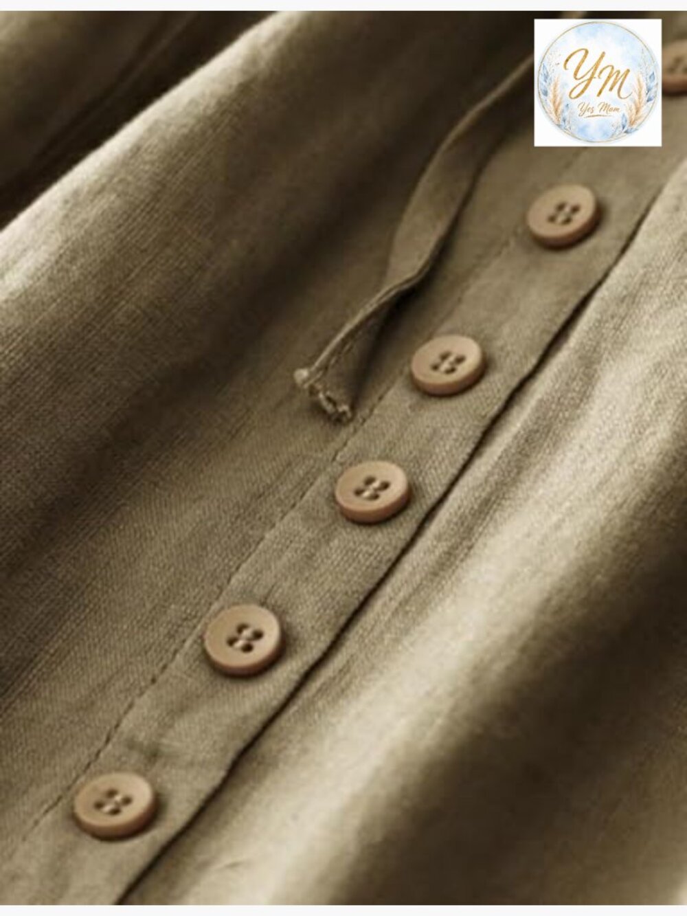 Cotton Linen A-Line Midi Skirt with Pockets High Elastic Waist Slit - Picture 4 of 5